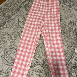 Zara Pink and White Gingham Cropped Pants